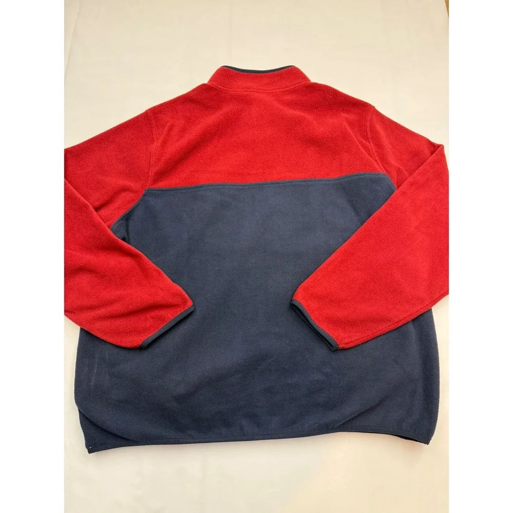 LANDS END Mens XXL 50-52 Red Navy Fleece Colorblock Long Sleeve 1/4 Snap Shirt - Picture 5 of 6